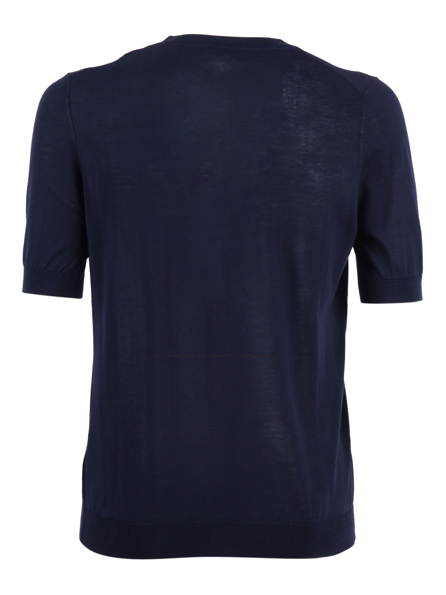 Short Sleeve Pullover Blue Cotton Turtleneck