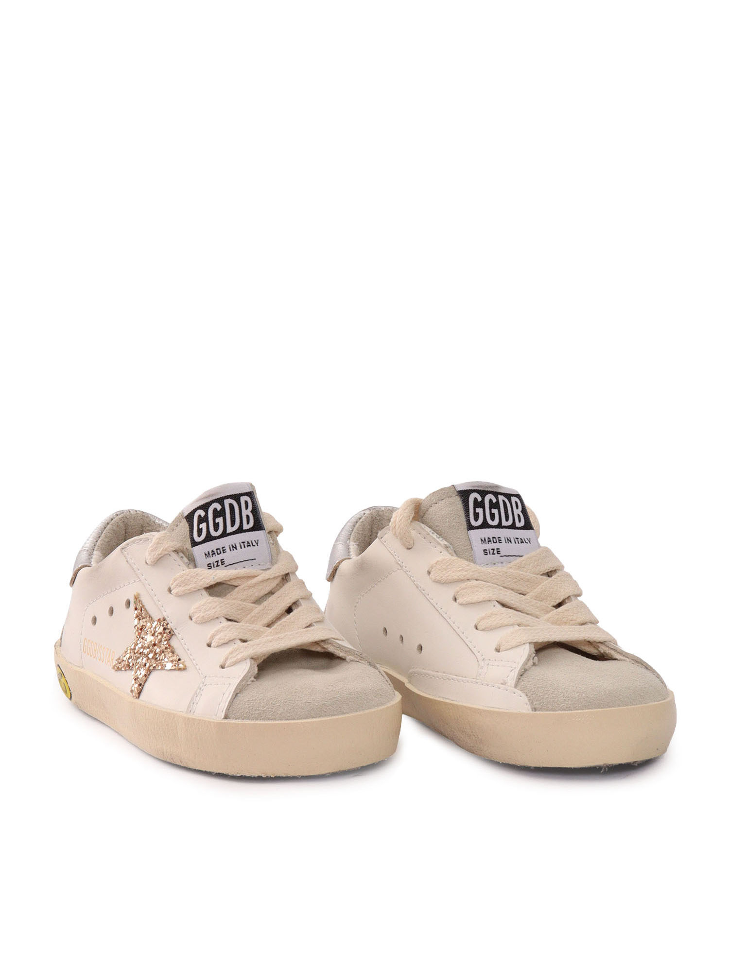 SUPER STAR LEATHER UPPER SUEDE TOE AND SPUR GLITTER LAMINATED HEEL White Kid Sneaker