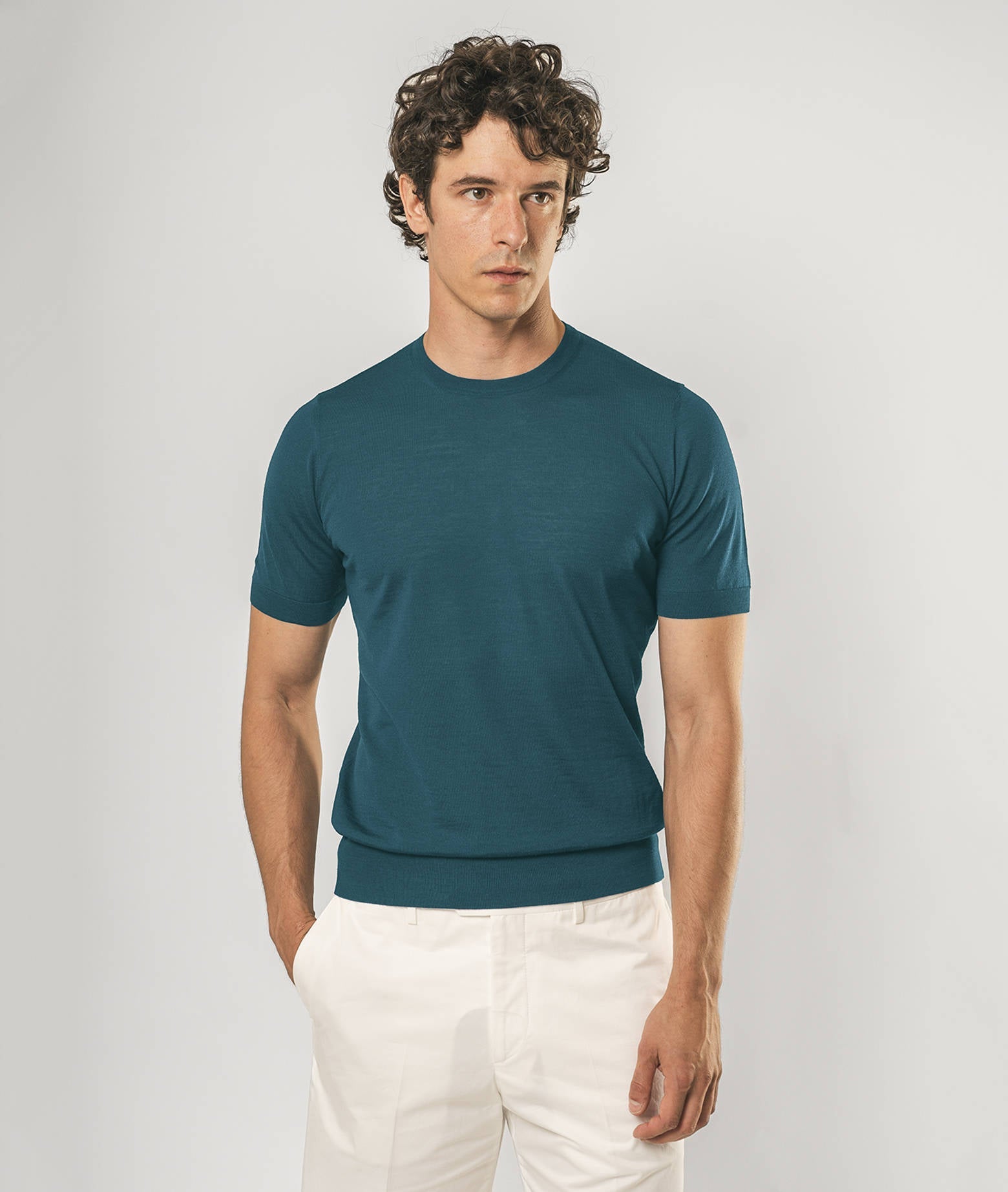 Wool T-Shirt Mentone Green Round Neck