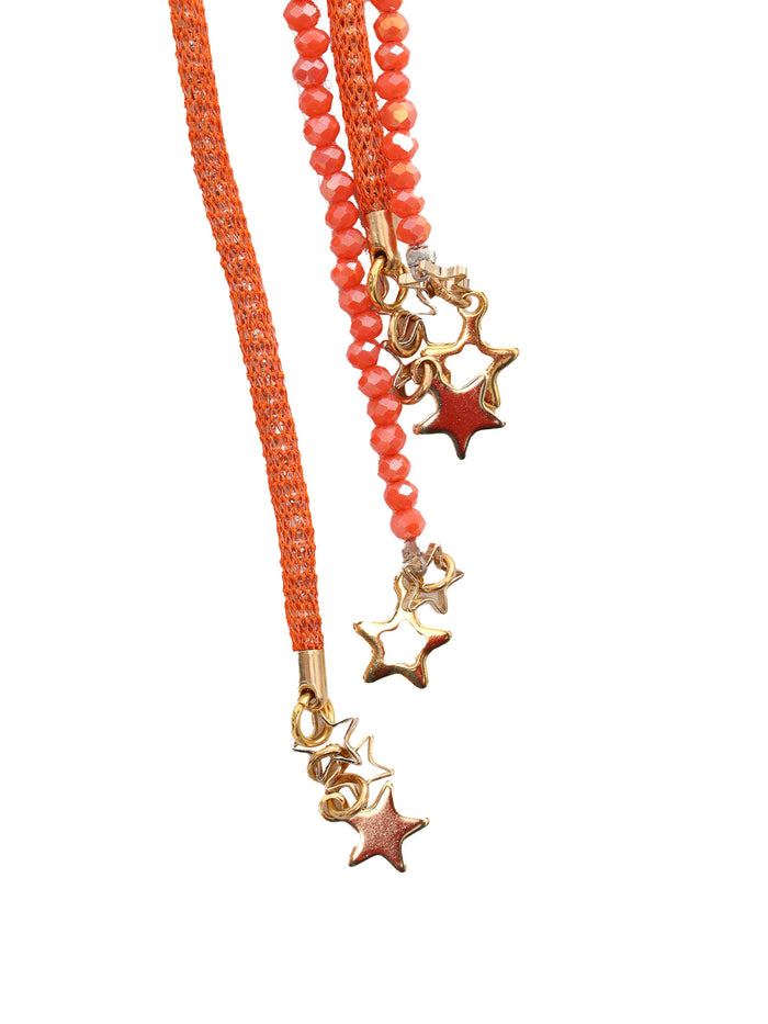 Orange beaded necklace Glass Second Material Metal