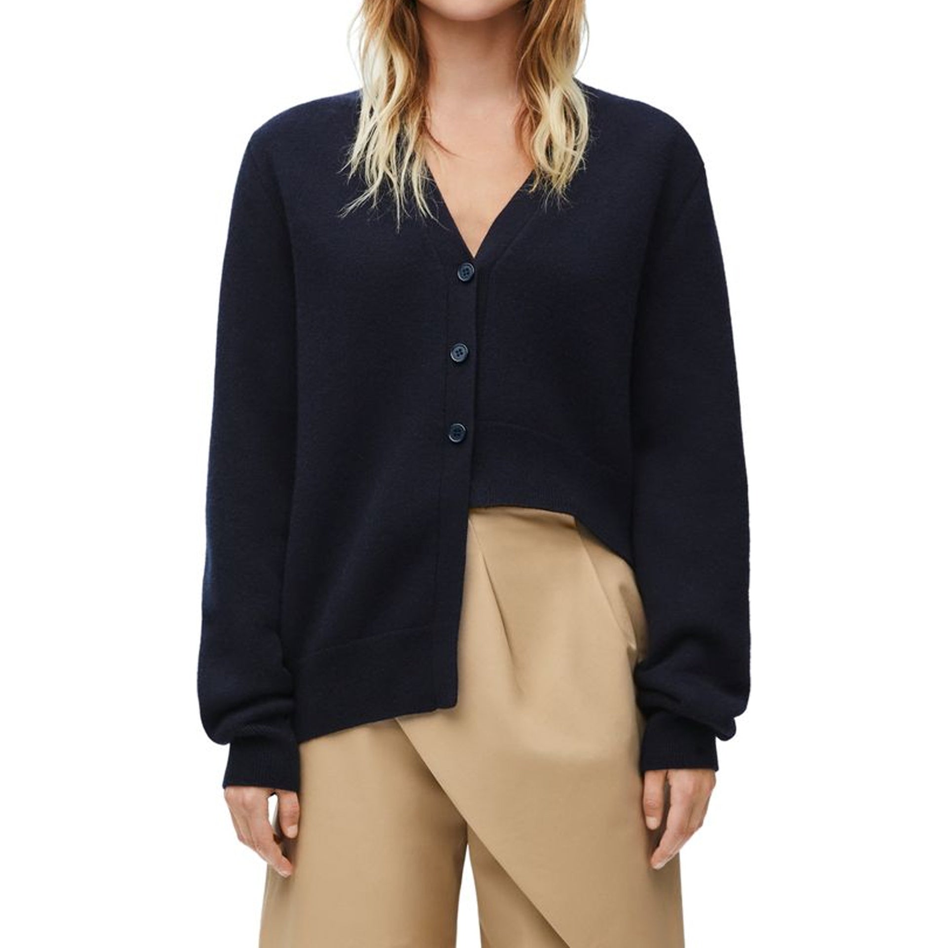 Loewe Asymmetric Cashmere Cardigan Blue