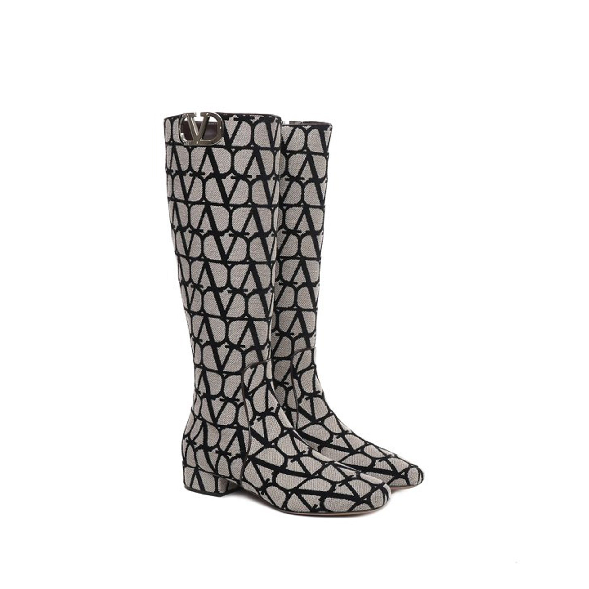 Garavani Vlogo Type Boots Beige Fabric