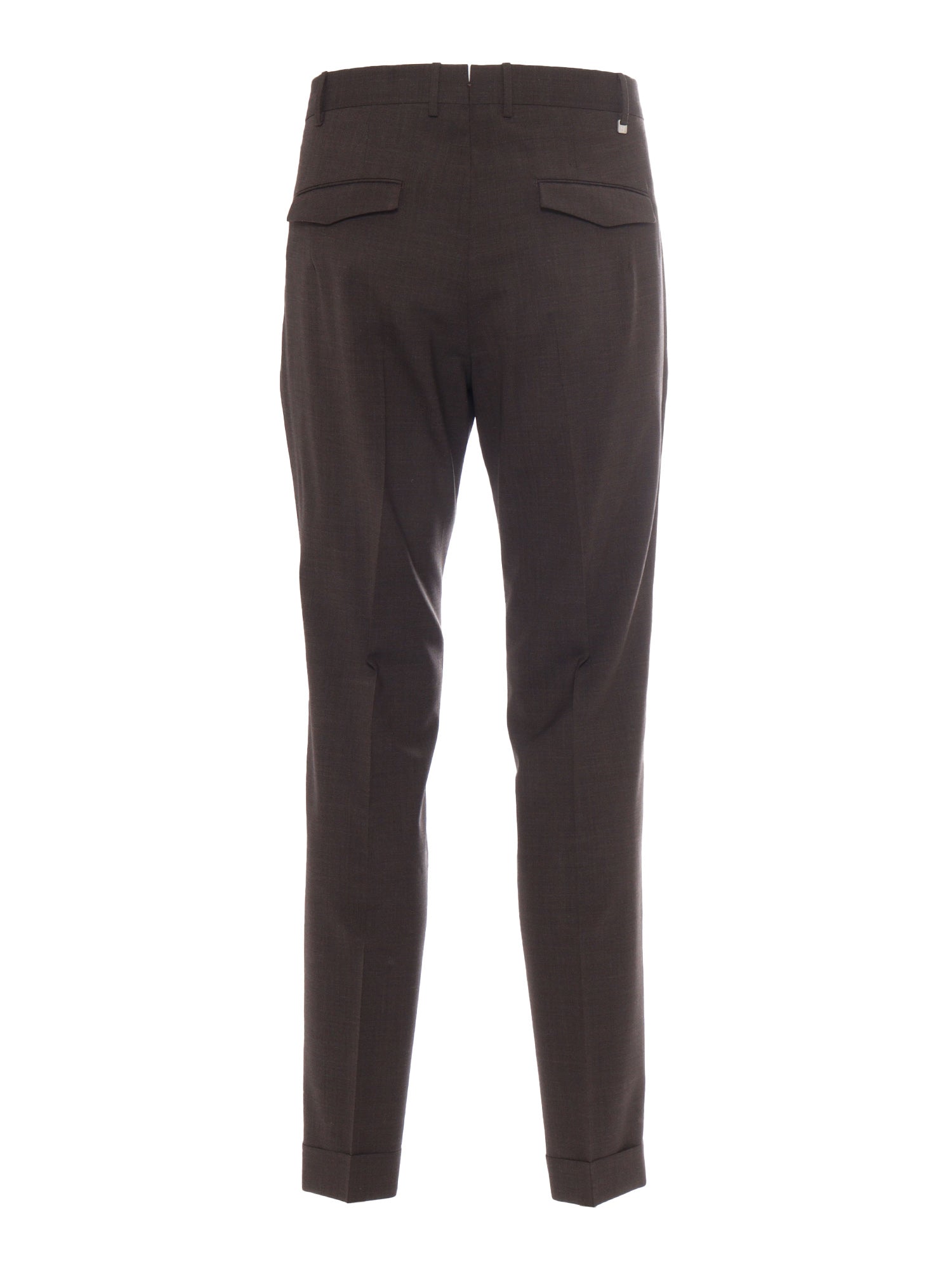 Trousers - MASTER, 1 Pleat, Diagonal Pockets, Flap Back Turn-Up Brown Virgin Wool Elastane Pant