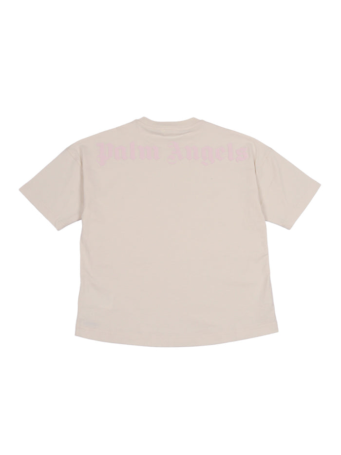 Overlogo Over T-Shirt S-S Girl Beige Cotton Short Sleeves
