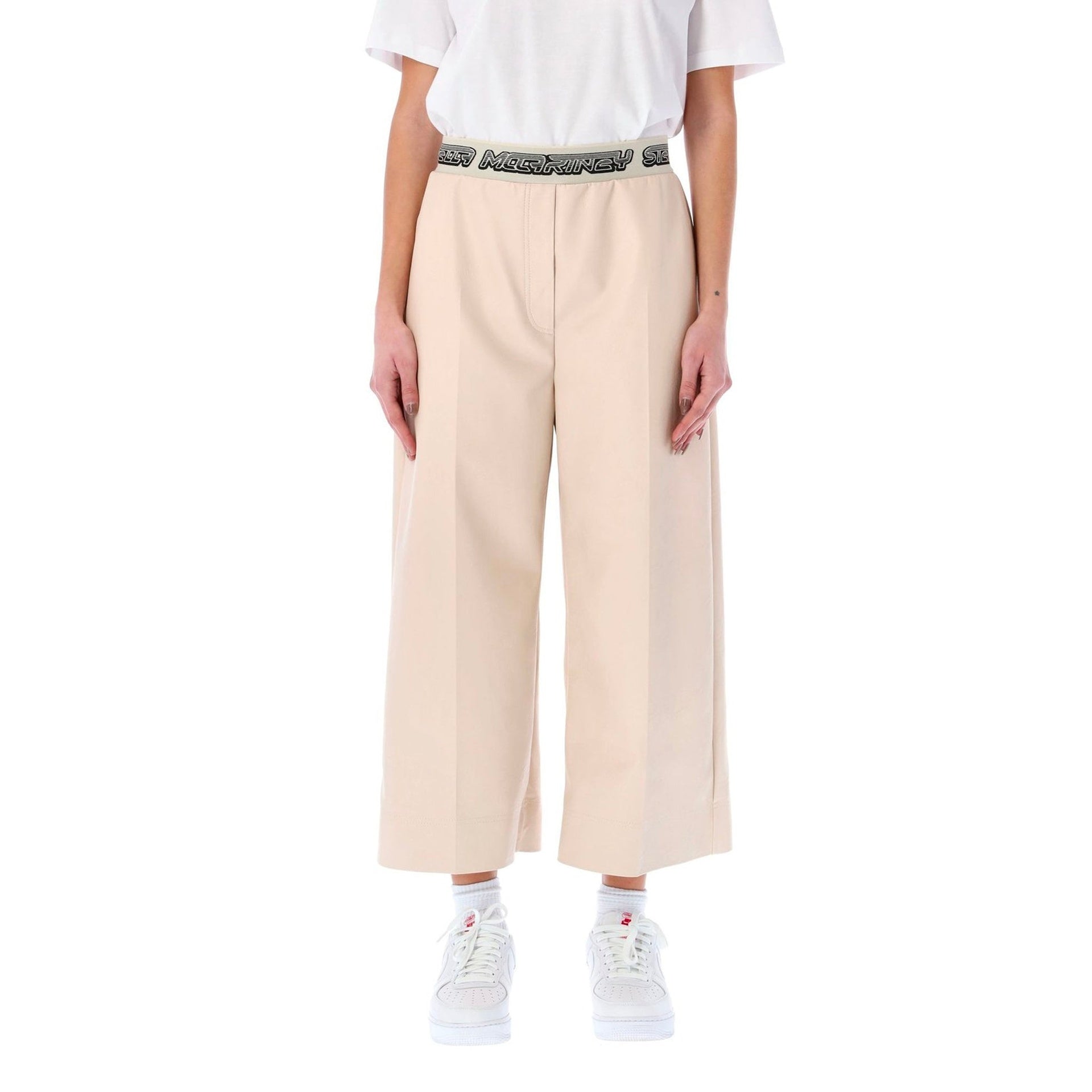 Stella Mccartney Cropped Logo Pants Beige Viscose