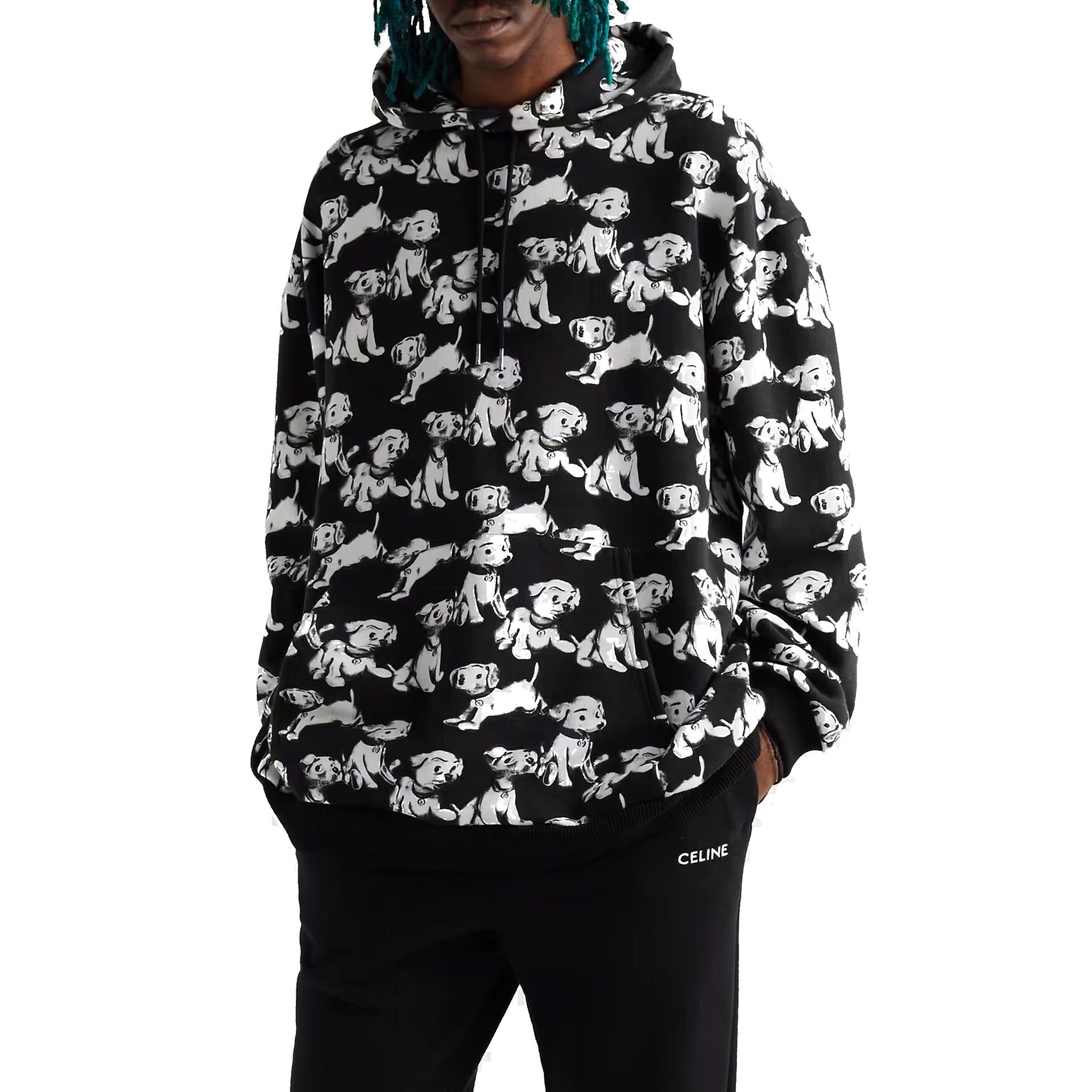 Hooded Printed Dogs Sweatshirt Black Cotton