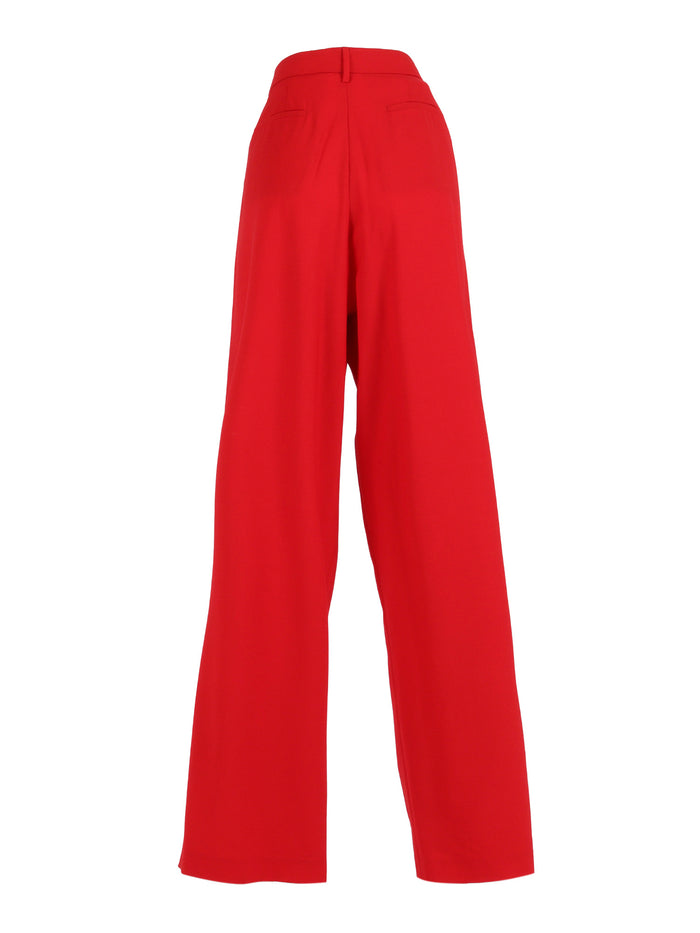 Bistretch Wool Wide Leg Trousers With Filo Diamante Detail Red