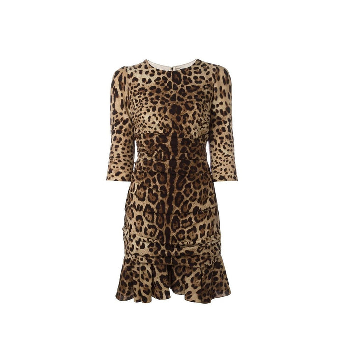 Silk Leopard Ruched Dress Brown Elastane