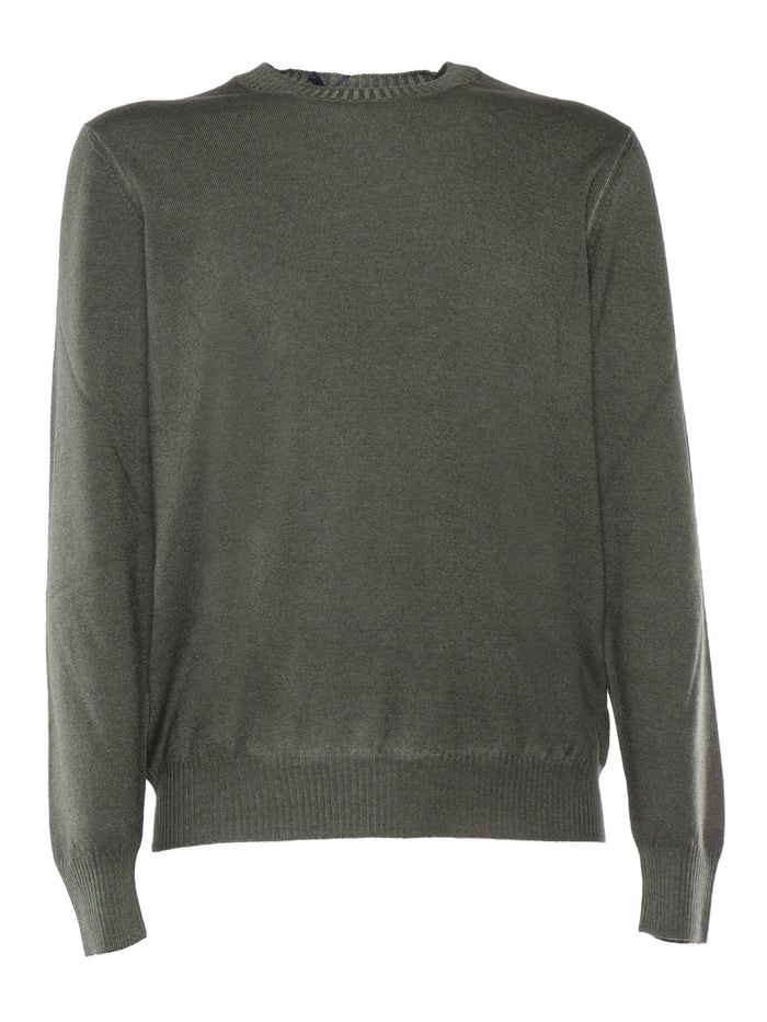 Rounded Sweater Green Virgin Wool Crewneck