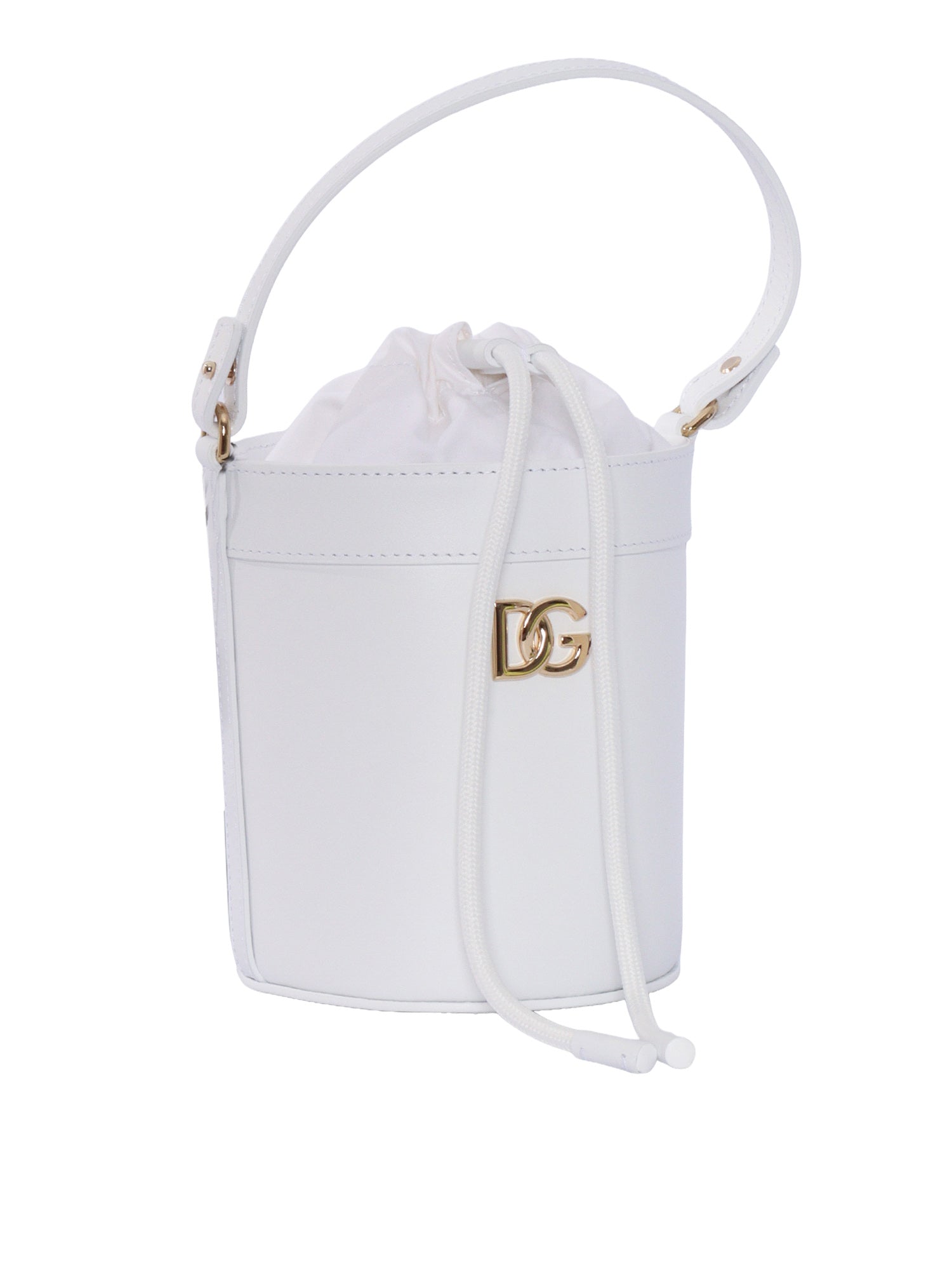 BUCKET BAG White Calf Leather Fabric 2 Cotton