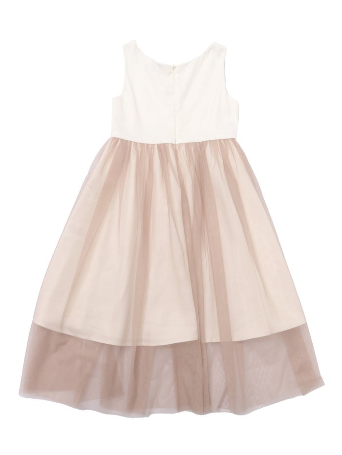 SATIN DRESS WITH TULLE SKIRT Beige