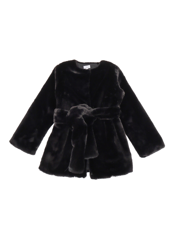 Belted Eco-Fur Jacket Black Ecofur