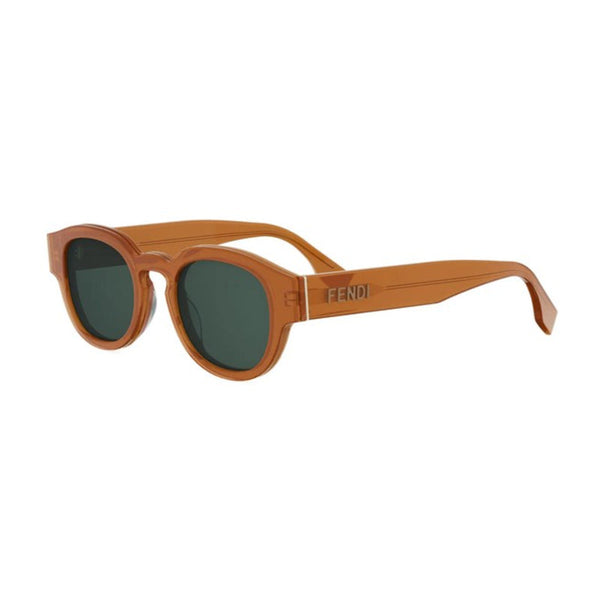 Fendi Sunglasses Round Full Rim, Shiny Opaline Honey Frame And Green Lens Fe40182i44n Orange