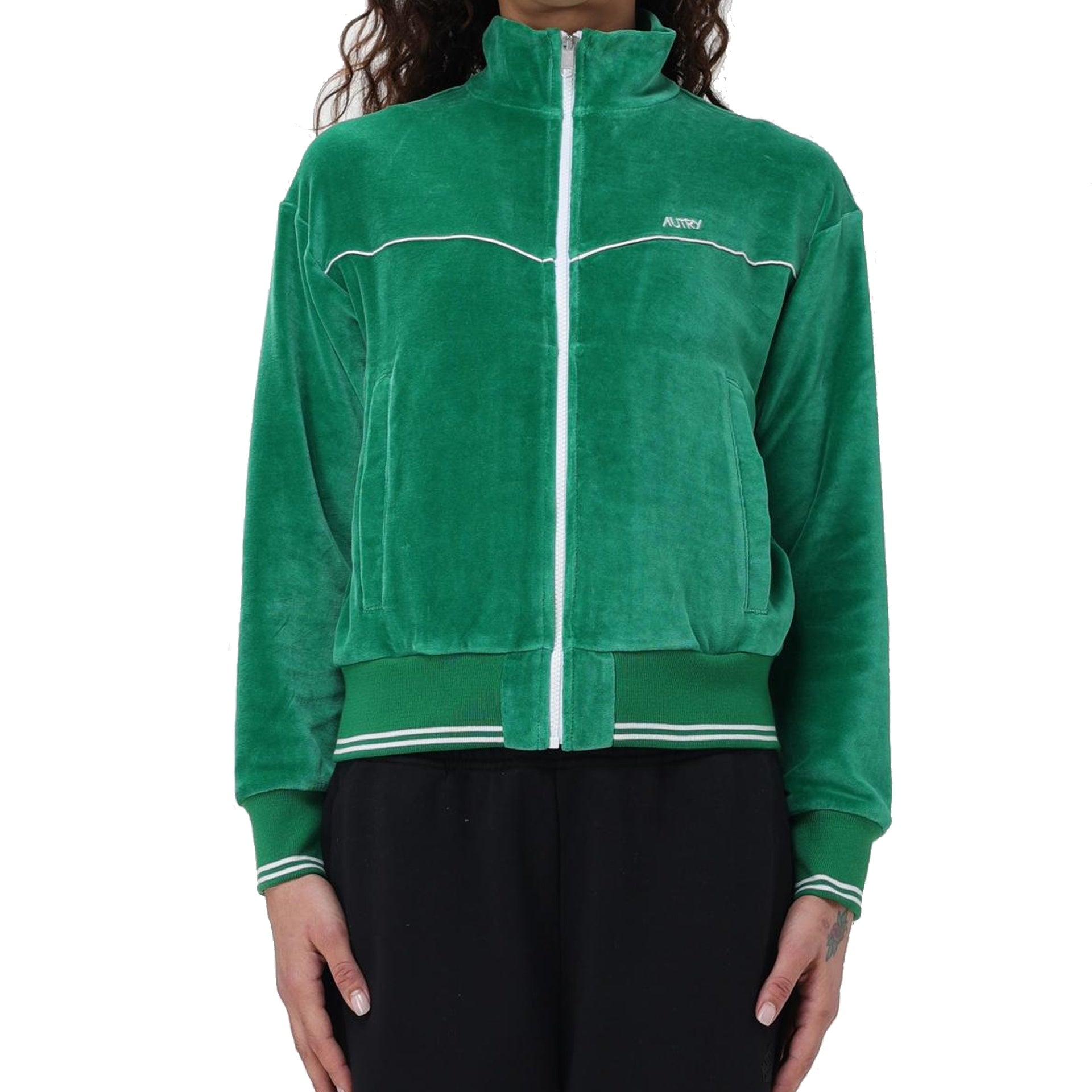 Autry Zipped Sweatshirt Green Cotton Polyamide