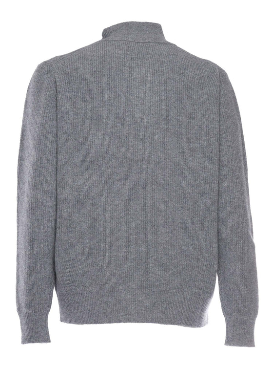 Half Zip Sweater Grey Wool Turtleneck