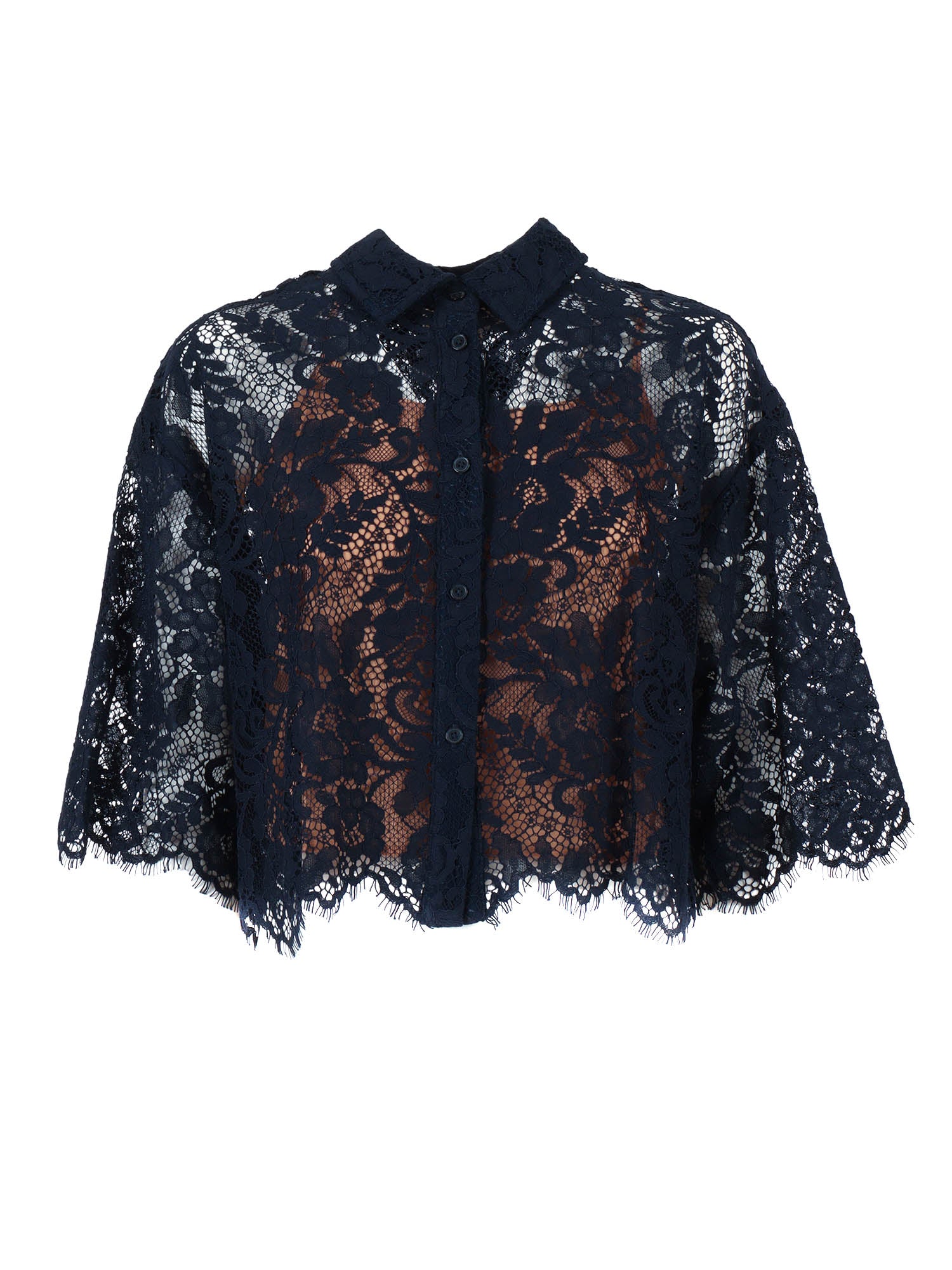 CORDED LACE SS SHIRT Blue Nylon Cotton