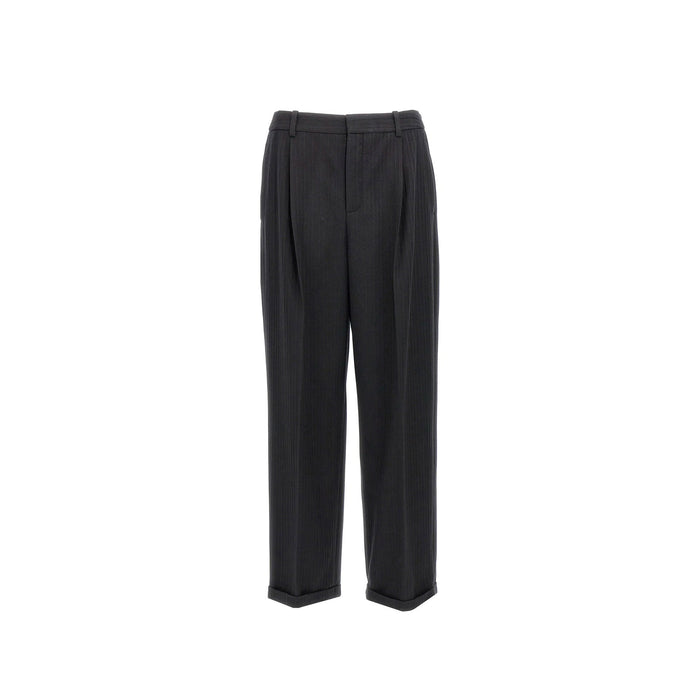 Cashmere And Wool Flannel 90s Striped Pants Black Virgin