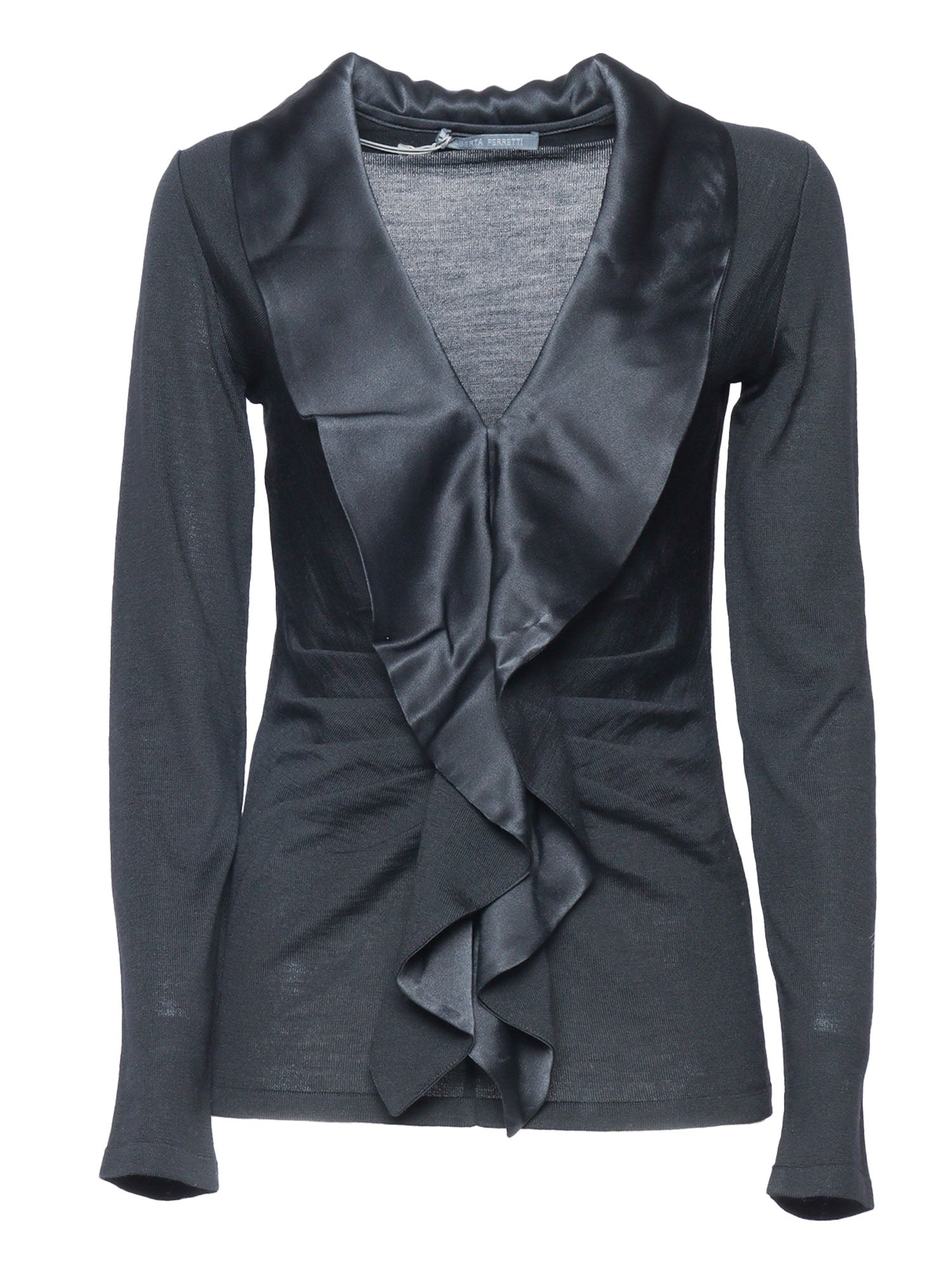 Maxi Rouches Sweater Black Virgin Wool V Neck