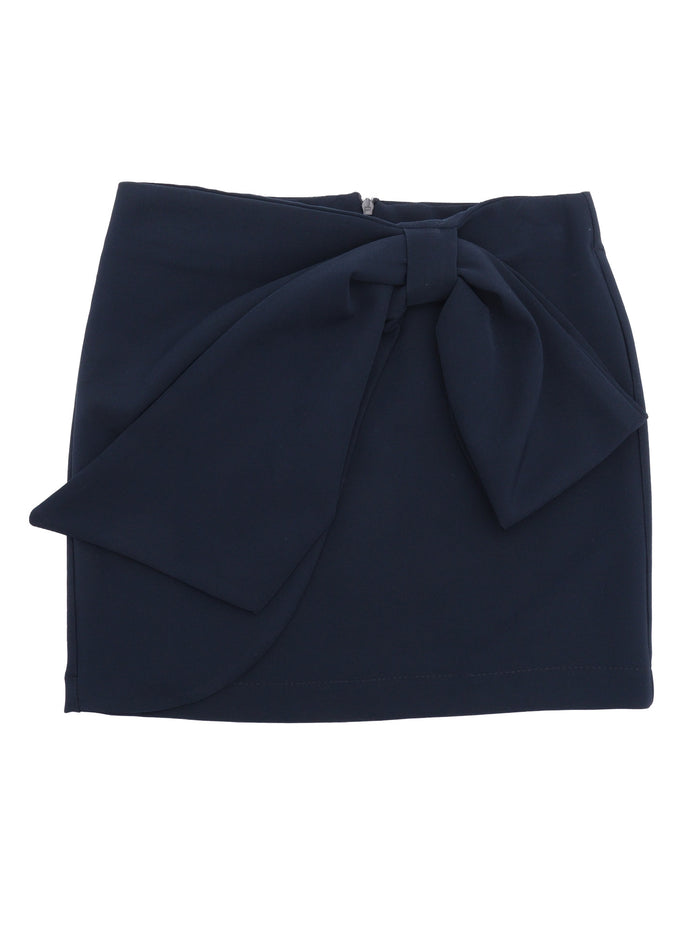 Bi-Stretch Skirt With Ribbon Blue