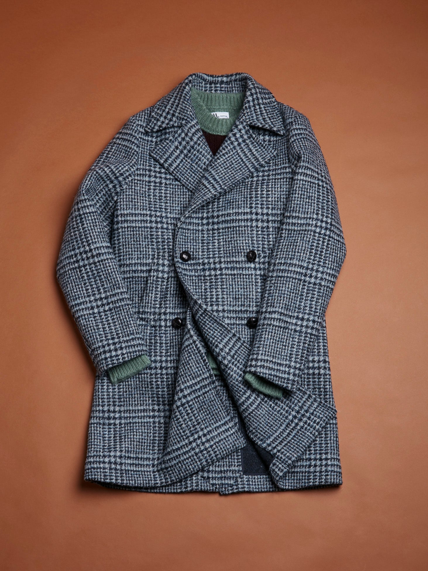 Aalbany Double Breasted Checked Coat Blue & Jackets