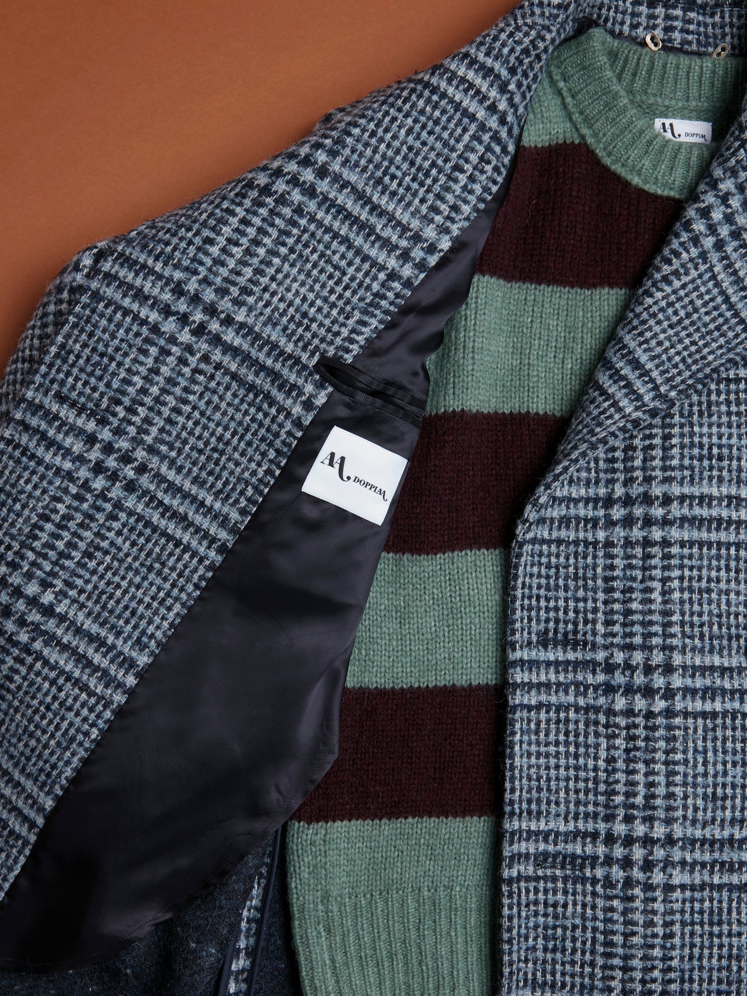 Aalbany Double Breasted Checked Coat Blue & Jackets
