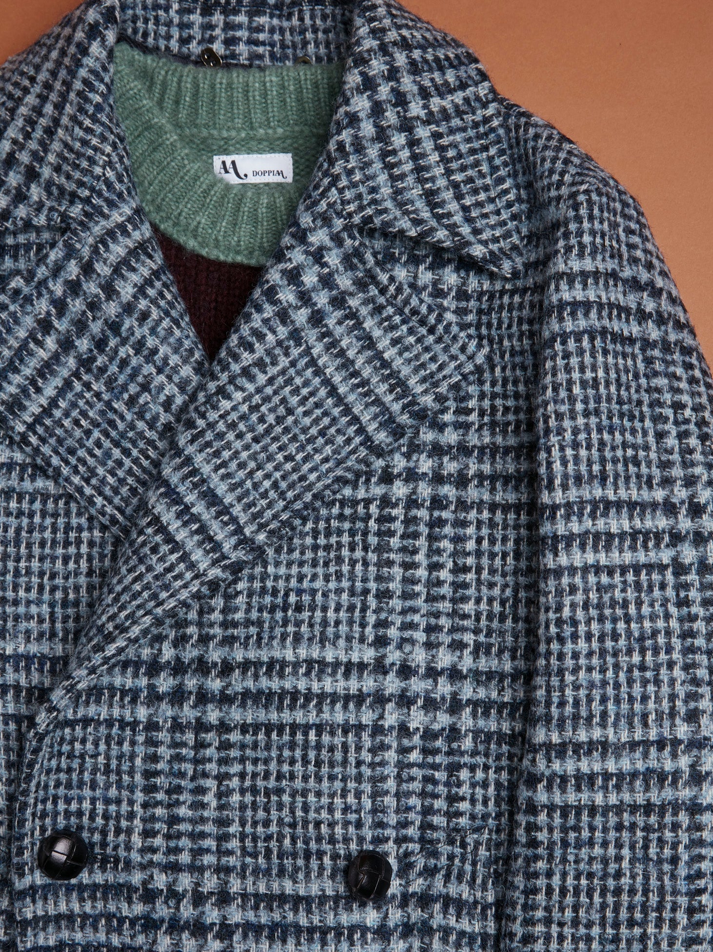 Aalbany Double Breasted Checked Coat Blue & Jackets