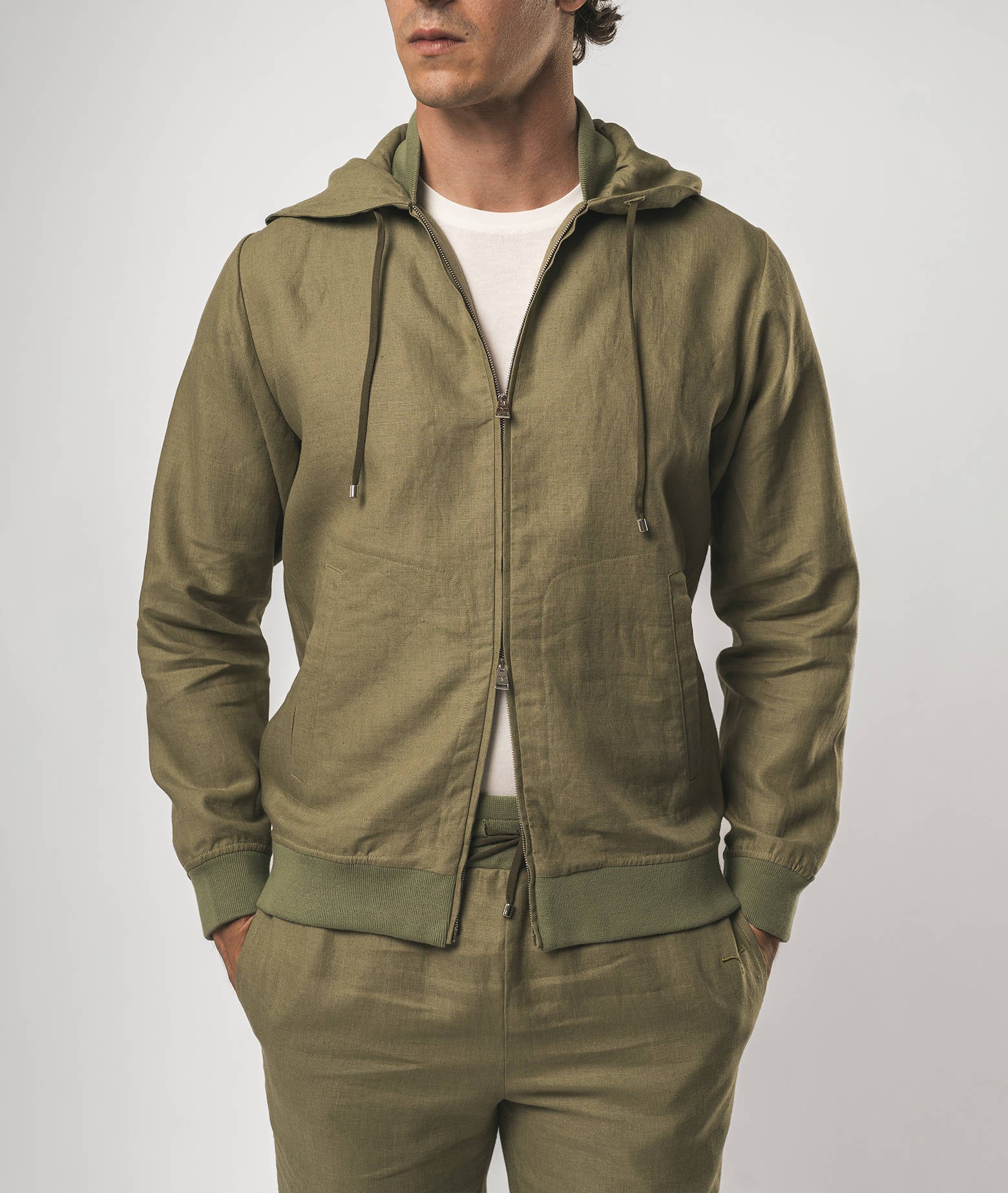 Linen Hoodie Korfu Olive Sportwear Blouson