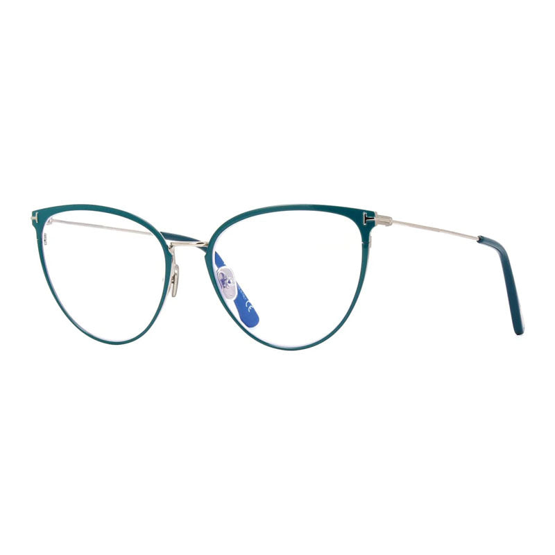 Tom Ford Eyeglasses Cat Eye Full Rim, Shiny Turquoise Frame And Clear Blue Light Block Lens Ft5840-B087 One Color Sunglasses
