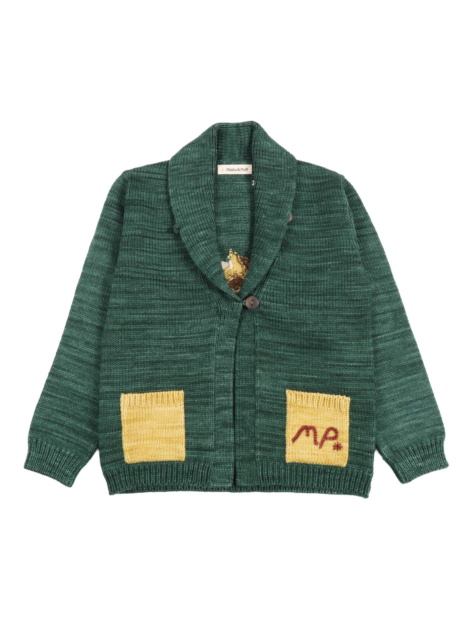 Yearling Shawl Collar Cardigan Green Super Wash Merino Wool