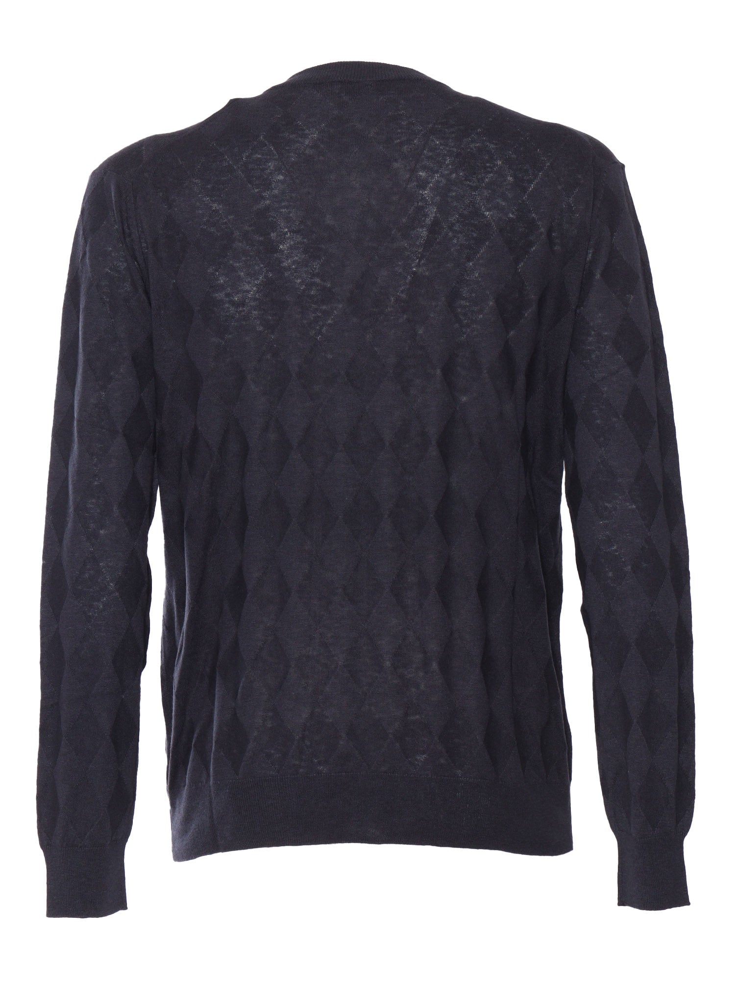 R NECK PULLOVER Blue Cotton Linen Crewneck