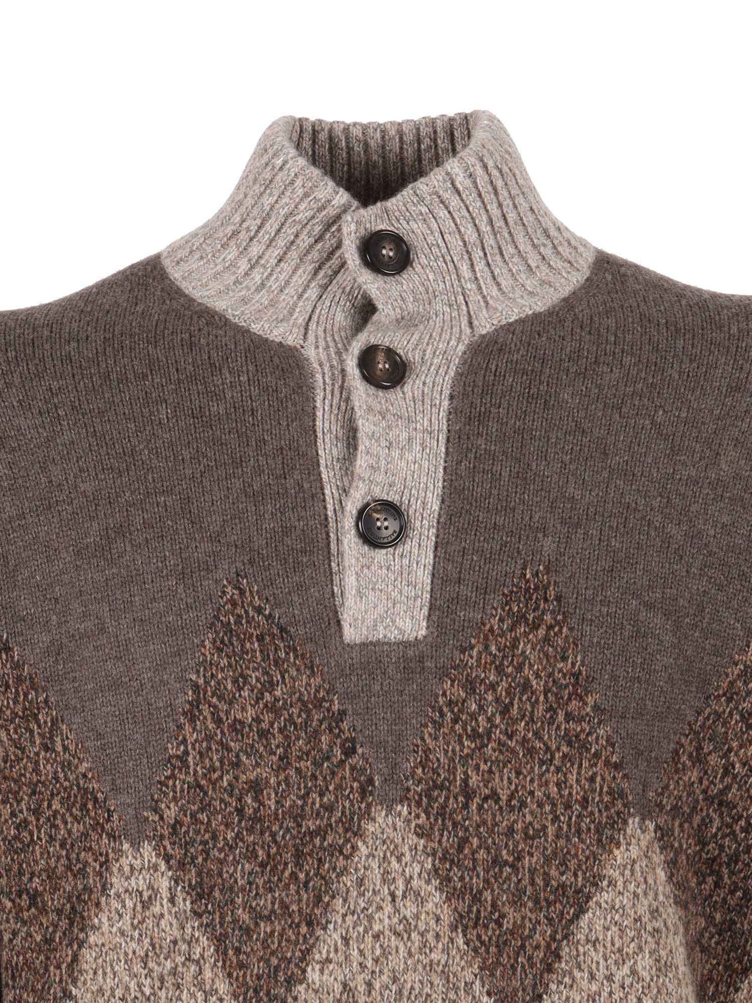 T Neck Pullover Button Brown Wool Turtleneck
