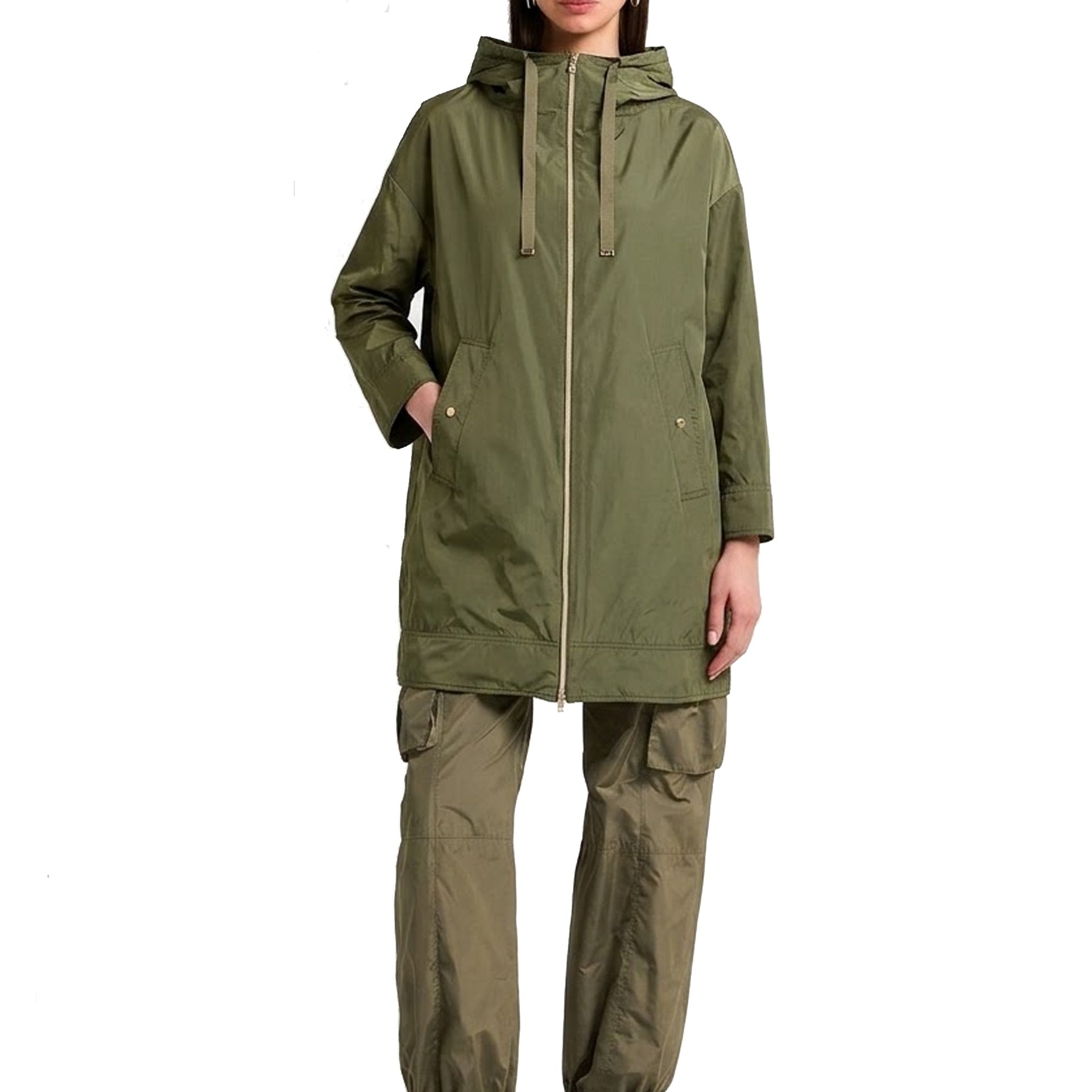 Herno Lightweight Parka Coat Green Elastane Polyamide