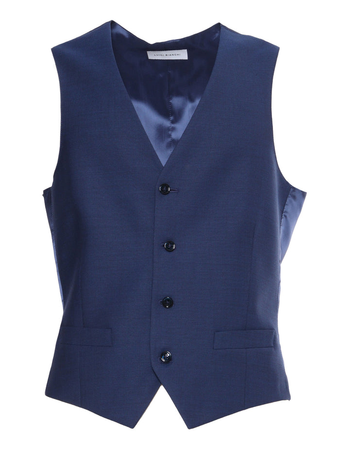 Bright blue single-breasted vest Virgin Wool Elastane