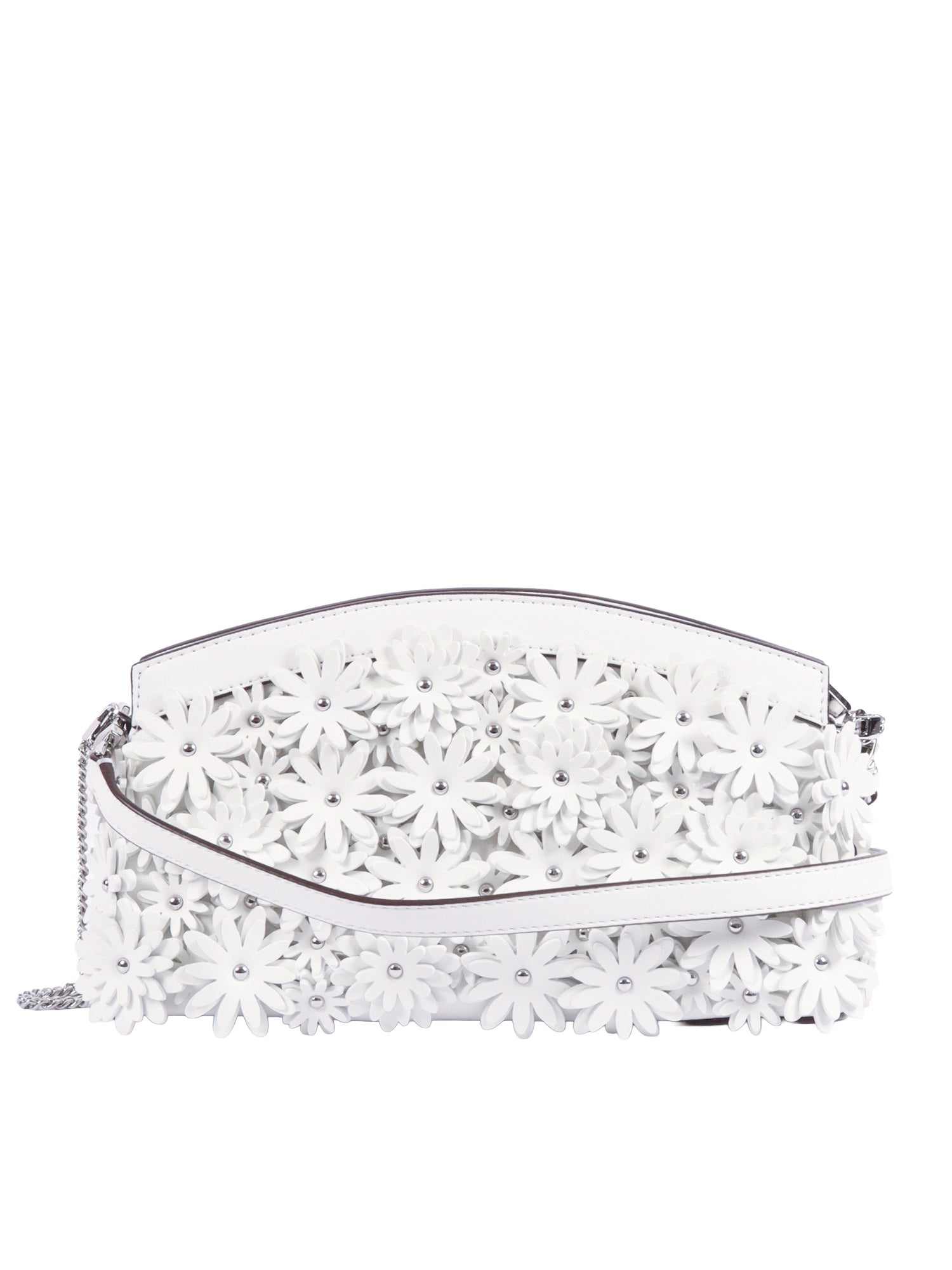 Sm Dome Chn Clutch Xbody White Polyurethane 35 % Polyester Handbag
