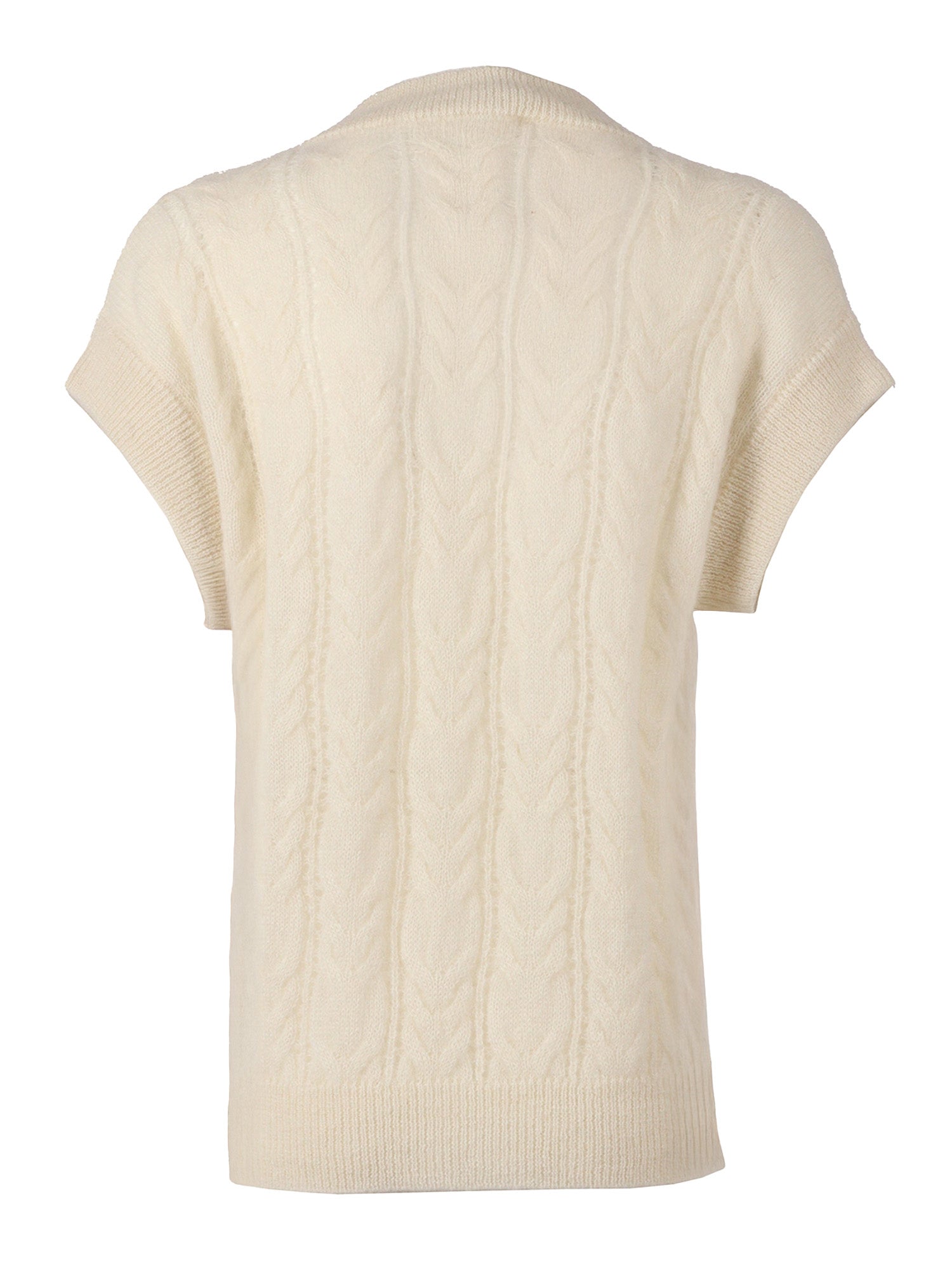 V Neck Sweater White Mohair Alpaca Polyamide