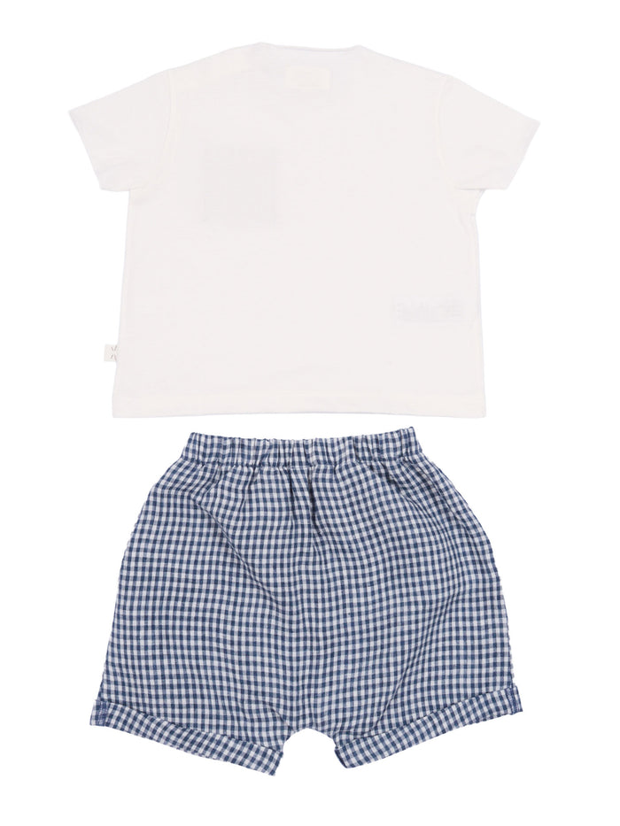 Set Blue Bermuda Linen T-shirt Cotton Suits