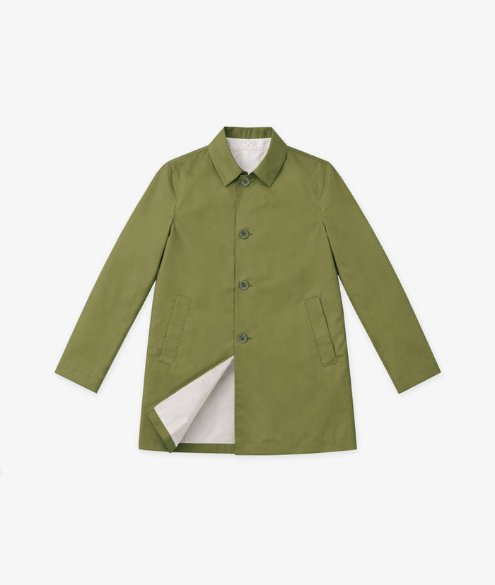Deauville Reversible Duster Coat Olive Raincoat Single Breasted