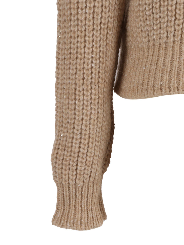 Long Sleeve High Neck Sweater Beige Turtleneck