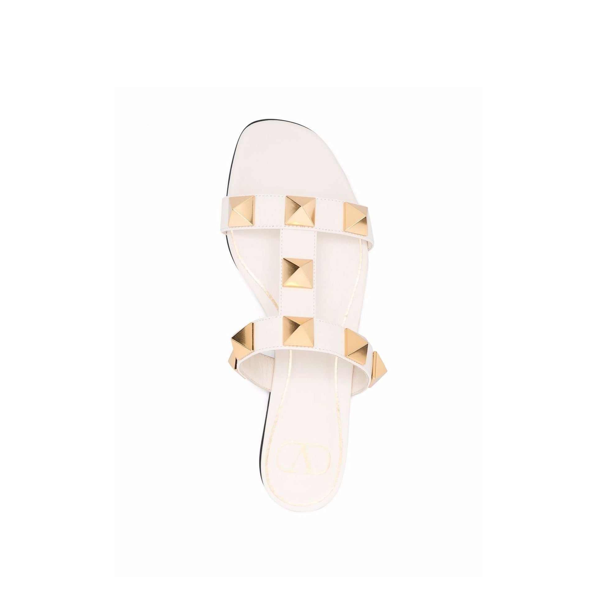 Garavani Roman Stud Leather Flat Sandals White Calf