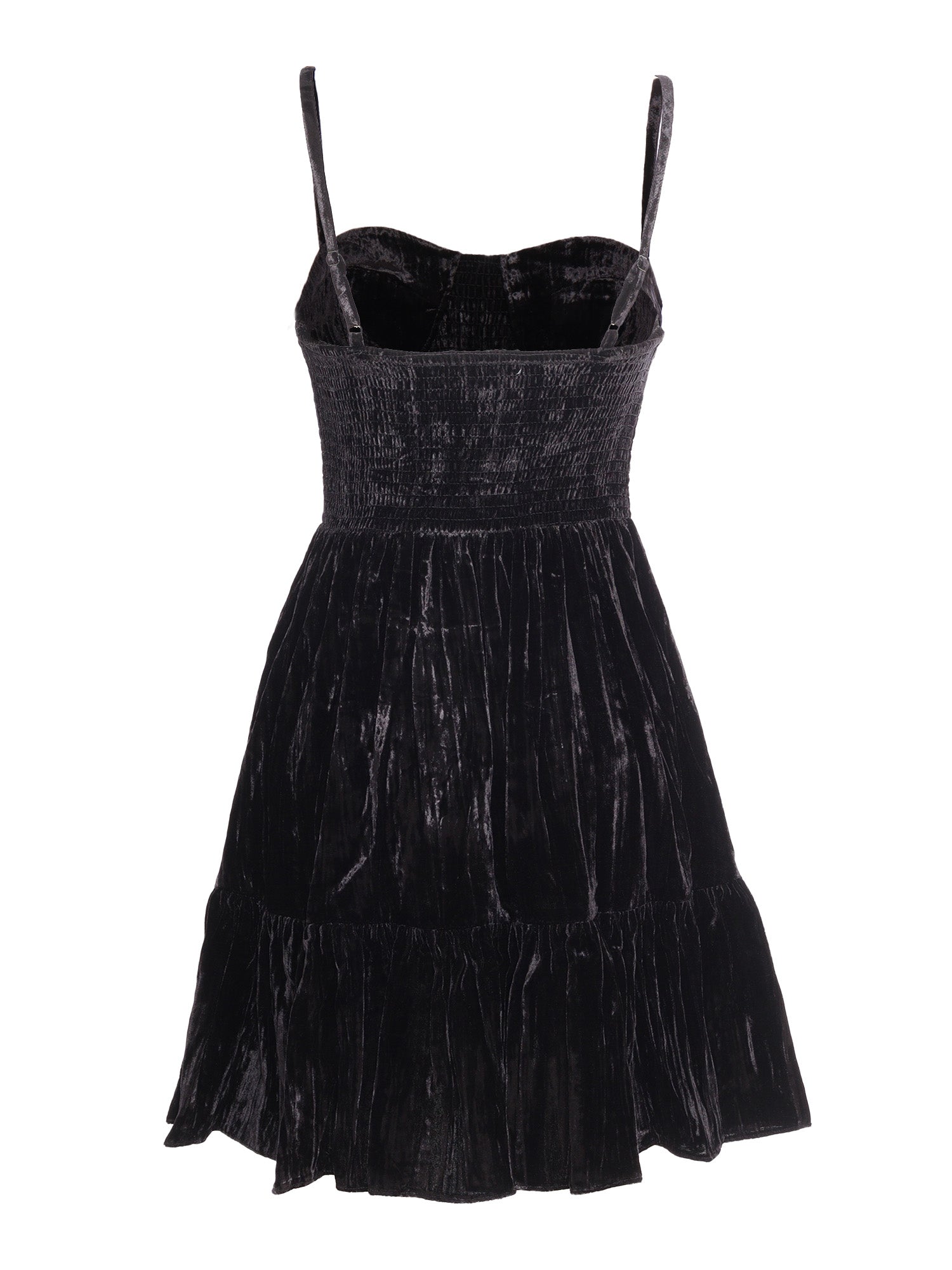 Velvet Bustier Smock Dress Black Viscose Nylon Midi