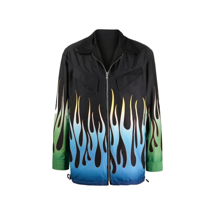 Flame Print Reversible Jacket Black Cotton
