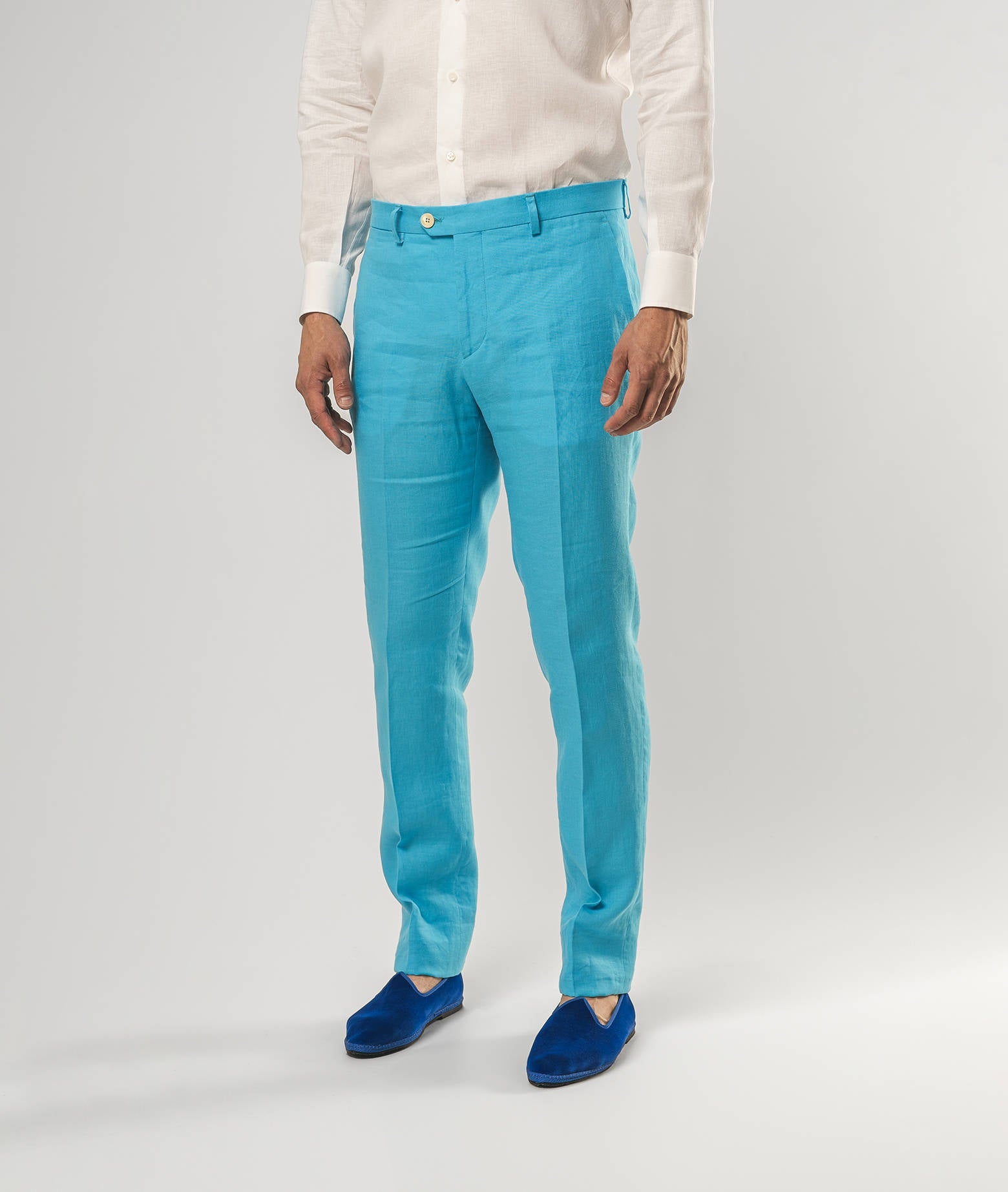 Linen Trousers Madeira Lightblue No Pinces