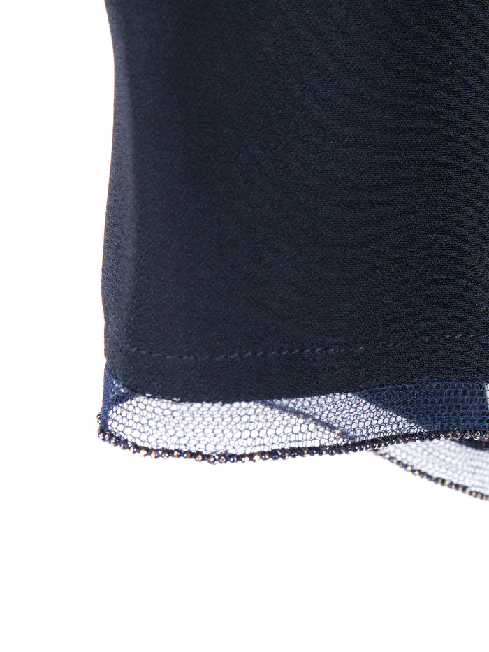 ENVER SATIN SHORT SLEEVE TOP,TULLE AND FILO DIAMANTE DETAIL Blue Viscose Acetate