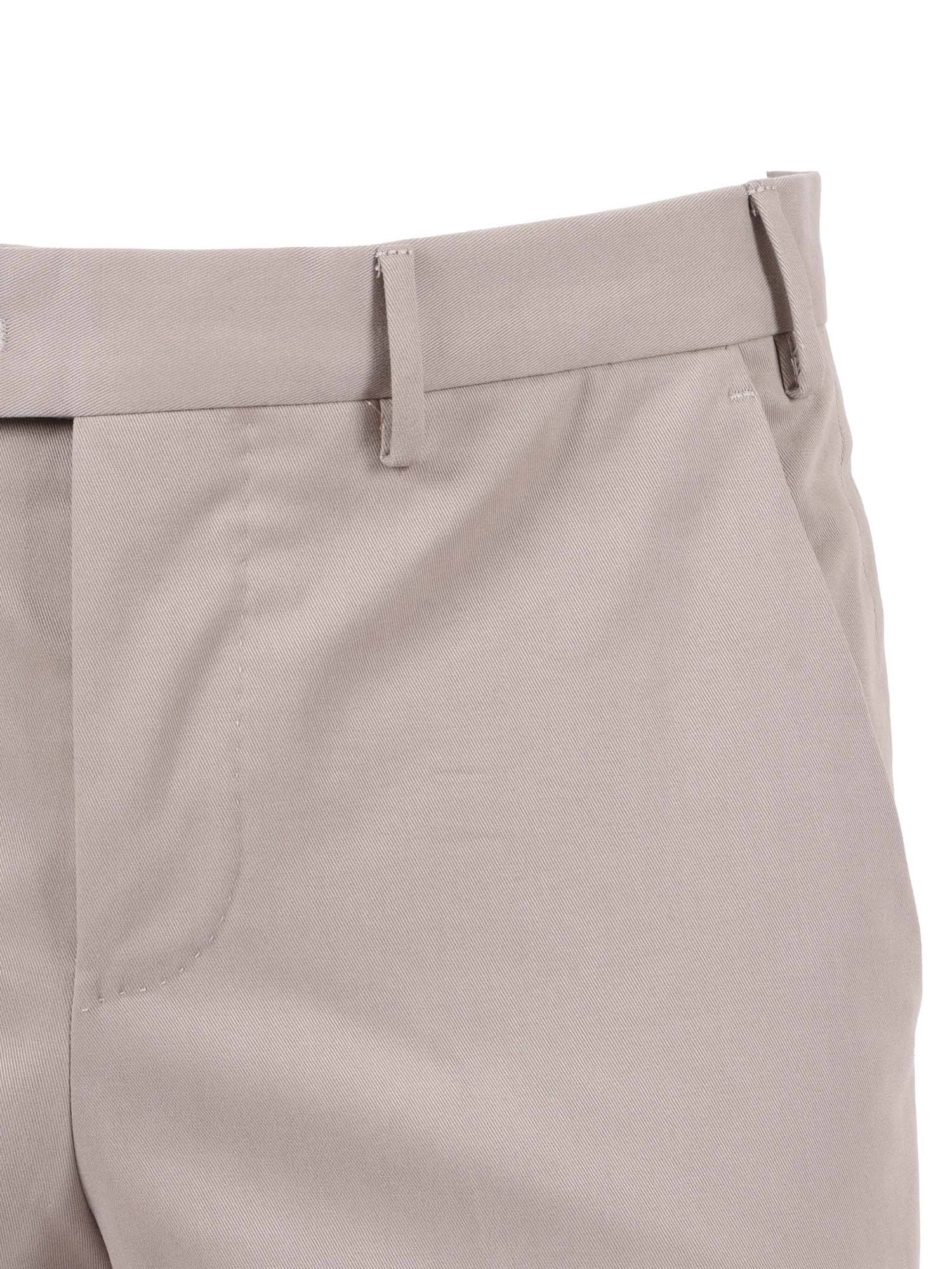 Master, Flat Front, Diagonal Pockets, Flap Back Turn-Up Beige Cotton Elastane Pant