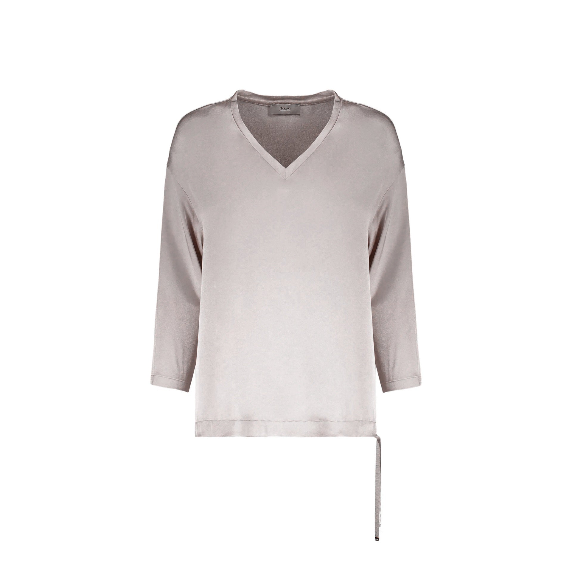 Herno Long-Sleeve V-Neck Top Gray Acetate Viscose
