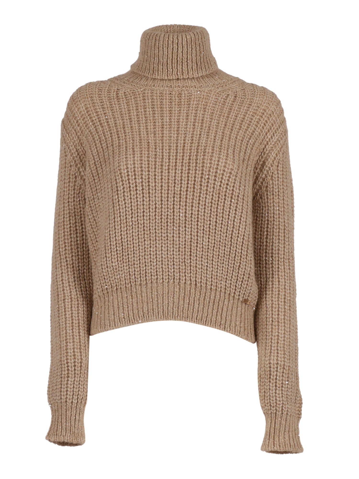 Long Sleeve High Neck Sweater Beige Turtleneck
