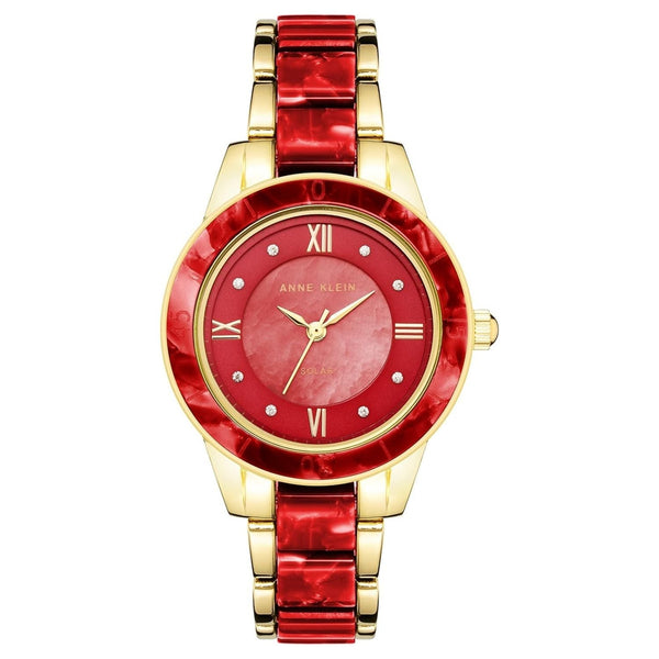 Anne Klein Stainless steel case and bracelet; red resin accent watch in red