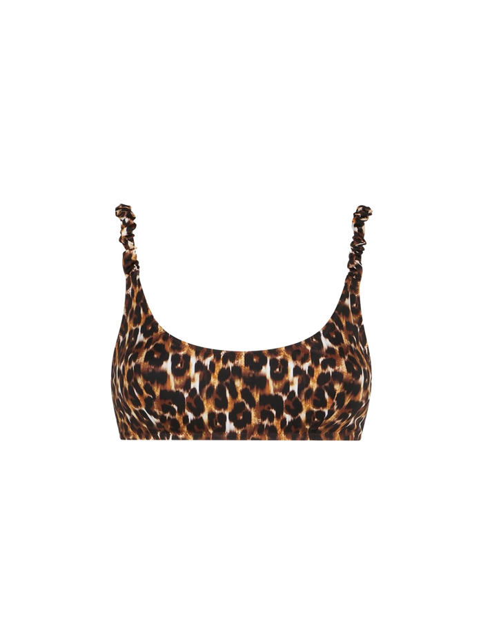 Diamond Leopard Print Bralette Bikini Top Brown