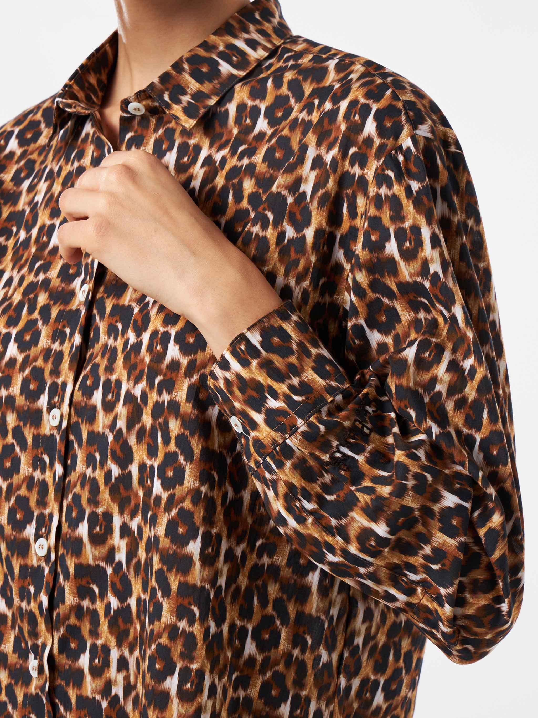 Leopard Print Cotton Shirt With Embroidery Brown