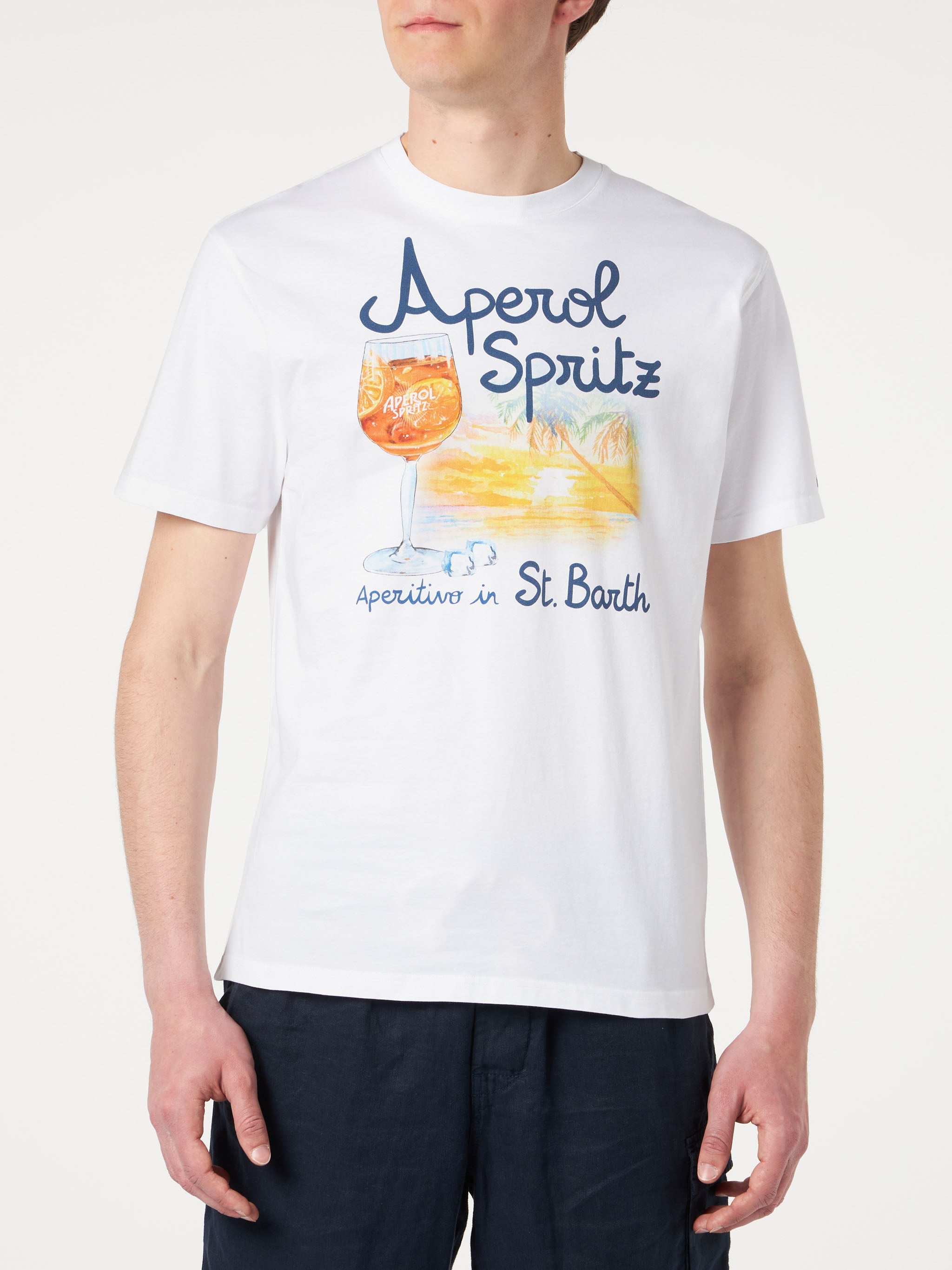 Man Cotton T-Shirt With Aperol Spritz Venice Print | Special Edition White